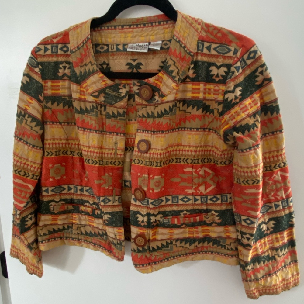 Chico's Multicolor Aztec Blazer - Orange, Green, Tan